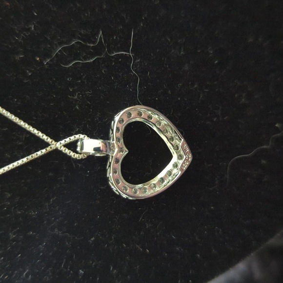 Unbranded Sterling Silver Rhodium Plated CZ Heart Pendant 18" Box Chain - NEW - Picture 5 of 6